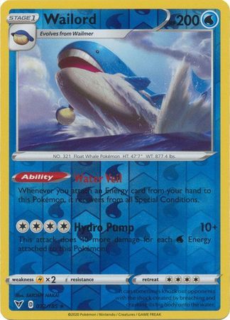 SH Wailord - 032/185 - Holo Rare Reverse Holo Sword &amp; Shield: Vivid Voltage Reverse Holo Singles