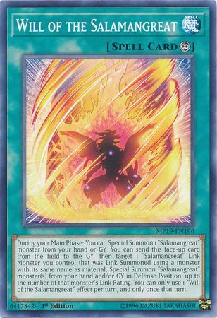 Will of the Salamangreat - MP19-EN196 - Common 1st Edition Yu-Gi-Oh! 2019 Mega-Tins: Gold Sarcophagus Tin Mega Pack Singles