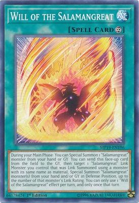 Will of the Salamangreat - MP19-EN196 - Common 1st Edition Yu-Gi-Oh! 2019 Mega-Tins: Gold Sarcophagus Tin Mega Pack Singles