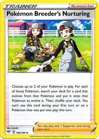 Pokemon Breeder&#39;s Nurturing - 166/189 - Uncommon Sword &amp; Shield: Darkness Ablaze Singles *Espanol*