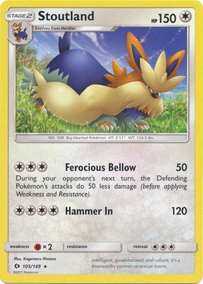 Stoutland - 105/149 - Rare Sun &amp; Moon (Base Set) Singles