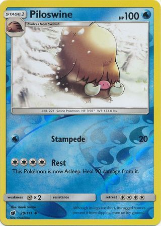 Piloswine - 20/111 - Uncommon Reverse Holo Sun &amp; Moon: Crimson Invasion Reverse Holo Singles