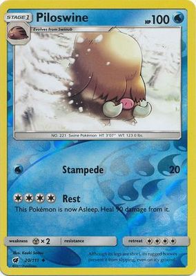 Piloswine - 20/111 - Uncommon Reverse Holo Sun &amp; Moon: Crimson Invasion Reverse Holo Singles