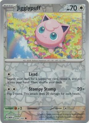 Jigglypuff - 039/165 - Common Reverse Holo Scarlet &amp; Violet 151 Reverse Holo Singles