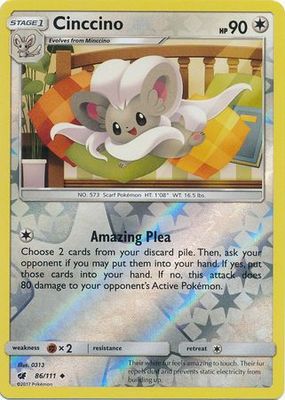 Cinccino - 86/111 - Uncommon Reverse Holo Sun &amp; Moon: Crimson Invasion Reverse Holo Singles