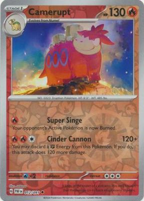 Camerupt - 012/091 - Uncommon Reverse Holo Scarlet &amp; Violet: Paldean Fates Reverse Holo Singles