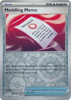Meddling Memo - 181/191 - Uncommon Reverse Holo Scarlet &amp; Violet: Surging Sparks Reverse Singles *Espanol*