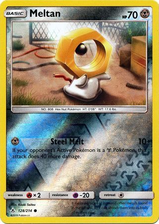 Meltan - 128/214 - Common Reverse Holo Sun &amp; Moon: Unbroken Bonds Reverse Holo Singles