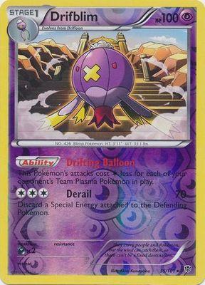 Drifblim - 35/101 - Rare Reverse Holo Black &amp; White 10: Plasma Blast Reverse Holo Singles