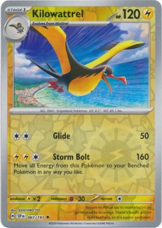 Kilowattrel - 067/191 - Uncommon Reverse Holo Scarlet &amp; Violet: Surging Sparks Reverse Singles (Español)