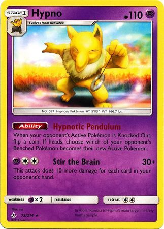 Hypno - 72/214 - Rare Sun &amp; Moon: Unbroken Bonds Singles (Español)