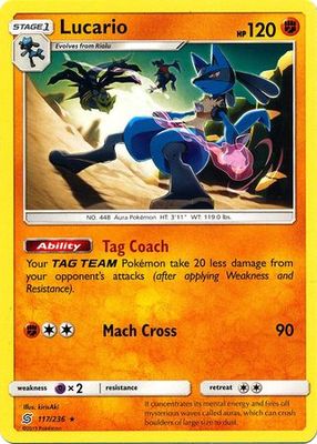 Lucario - 117/236 - Rare Sun &amp; Moon: Unified Minds Singles