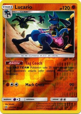 Lucario - 117/236 - Rare Reverse Holo Sun &amp; Moon: Unified Minds Reverse Holo Singles(Español)