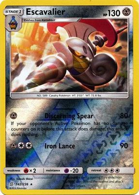 Escavalier - 142/236 - Rare Reverse Holo Sun &amp; Moon: Unified Minds Reverse Holo Singles(Español)