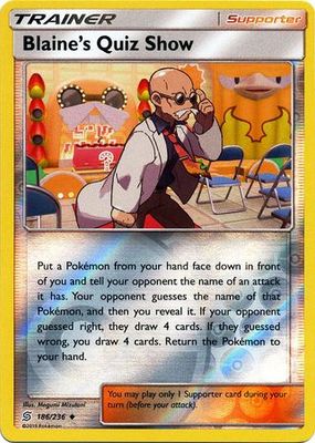 Blaine&#39;s Quiz Show - 186/236 - Uncommon Reverse Holo Sun &amp; Moon: Unified Minds Reverse Holo Singles