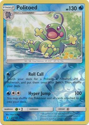 Politoed - 25/145 - Holo Rare Reverse Holo Sun &amp; Moon: Guardians Rising Reverse Holo Singles