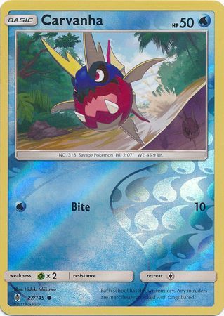 Carvanha - 27/145 - Common Reverse Holo Sun &amp; Moon: Guardians Rising Reverse Holo Singles