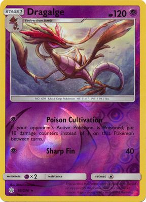 Dragalge - 92/236 - Rare Reverse Holo Sun &amp; Moon: Cosmic Eclipse Reverse Holo Singles (Español)