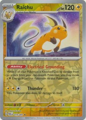 Raichu - 019/091 - Holo Rare Reverse Holo Scarlet &amp; Violet: Paldean Fates Reverse Holo Singles