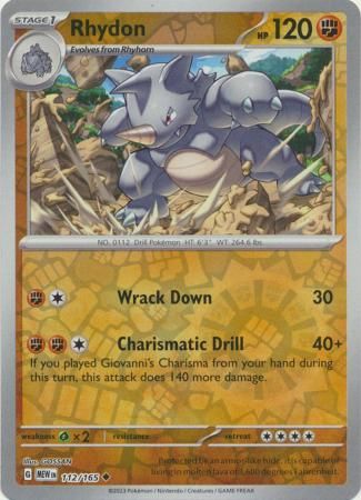 Rhydon - 112/165 - Uncommon Reverse Holo Scarlet &amp; Violet 151 Reverse Holo Singles
