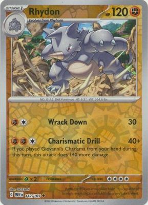 Rhydon - 112/165 - Uncommon Reverse Holo Scarlet &amp; Violet 151 Reverse Holo Singles