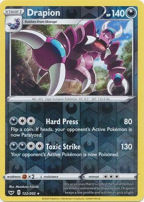 Drapion - 122/202 - Rare Reverse Holo Sword &amp; Shield (Base Set) Reverse Holo Singles