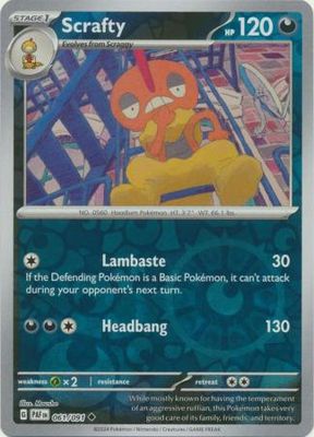 Scrafty - 061/091 - Uncommon Reverse Holo Scarlet &amp; Violet: Paldean Fates Reverse Holo Singles