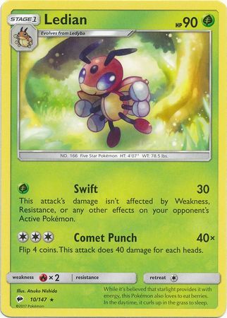 Ledian - 10/147 - Rare Sun &amp; Moon: Burning Shadows Singles (Español)