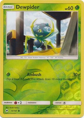 Dewpider - 14/147 - Common Reverse Holo Sun &amp; Moon: Burning Shadows Reverse Holo Singles