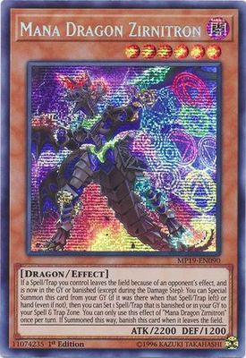 Mana Dragon Zirnitron - MP19-EN090 - Prismatic Secret Rare 1st Edition Yu-Gi-Oh! 2019 Mega-Tins: Gold Sarcophagus Tin Mega Pack Singles