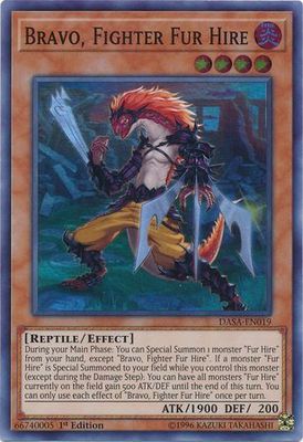 Bravo, Fighter Fur Hire - DASA-EN019 - Super Rare 1st Edition Dark Saviors 1st Edition Singles