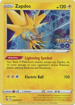 Zapdos - 029/078 - Holo Rare Pokemon Go Singles