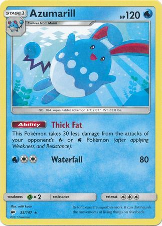 Azumarill - 35/147 - Rare Sun &amp; Moon: Burning Shadows Singles