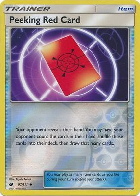 Peeking Red Card - 97/111 - Uncommon Reverse Holo Sun &amp; Moon: Crimson Invasion Reverse Holo Singles (Español)