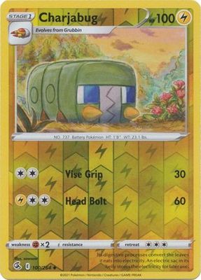 Charjabug - 100/264 - Uncommon Reverse Holo Sword &amp; Shield: Fusion Strike Reverse Holo Singles