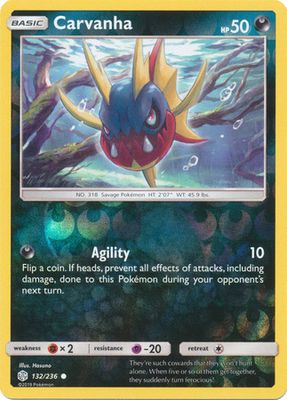 Carvanha - 132/236 - Common Reverse Holo Sun &amp; Moon: Cosmic Eclipse Reverse Holo Singles