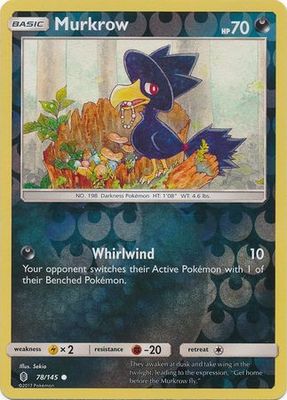 Murkrow - 78/145 - Common Reverse Holo Sun &amp; Moon: Guardians Rising Reverse Holo Singles