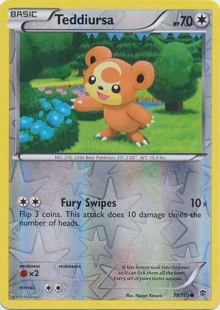 Teddiursa - 75/101 - Common Reverse Holo Black &amp; White 10: Plasma Blast Reverse Holo Singles