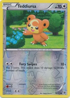 Teddiursa - 75/101 - Common Reverse Holo Black &amp; White 10: Plasma Blast Reverse Holo Singles