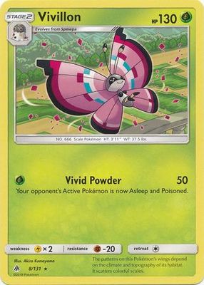 Vivillon - 8/131 - Rare Sun &amp; Moon: Forbidden Light Singles