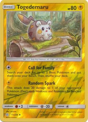 Togedemaru - 73/236 - Uncommon Reverse Holo Sun &amp; Moon: Cosmic Eclipse Reverse Holo Singles (Español)