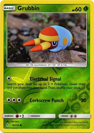 Grubbin - 18/214 - Common Reverse Holo Sun &amp; Moon: Unbroken Bonds Reverse Holo Singles