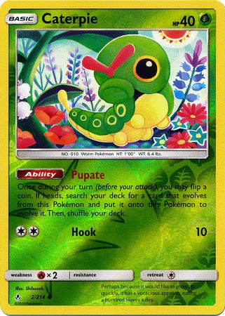 Caterpie - 2/214 - Common Reverse Holo Sun &amp; Moon: Unbroken Bonds Reverse Holo Singles (Español)