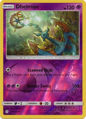 Dhelmise - 98/236 - Uncommon Reverse Holo Sun &amp; Moon: Cosmic Eclipse Reverse Holo Singles (Español)
