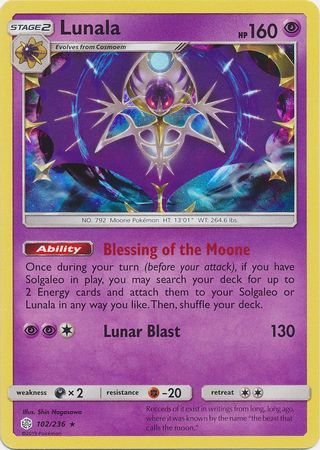 Lunala - 102/236 - Holo Rare Sun &amp; Moon: Cosmic Eclipse Singles (Español)