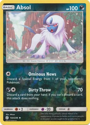 Absol - 133/236 - Uncommon Reverse Holo Sun &amp; Moon: Cosmic Eclipse Reverse Holo Singles (Español)
