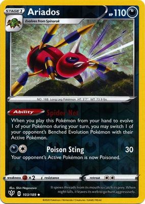 Ariados - 103/189 - Uncommon Reverse Holo Sword &amp; Shield: Darkness Ablaze Reverse Holo Singles (Español)