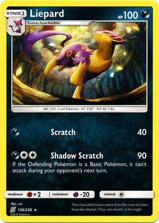 Liepard - 136/236 - Rare Sun &amp; Moon: Unified Minds Singles