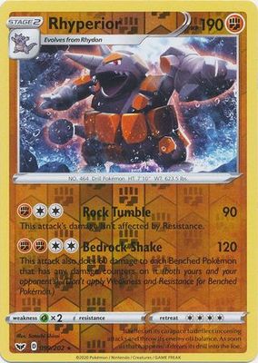 Rhyperior - 099/202 - Holo Rare Reverse Holo Sword &amp; Shield (Base Set) Reverse Holo Singles (Español)