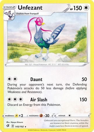 Unfezant - 145/192 - Rare Sword &amp; Shield: Rebel Clash Singles